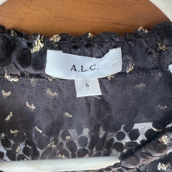A.L.C. Ophelia Black Velvet Print Sheer Blouse  Top in Carob Metallic,Size 6 NWT - Picture 8 of 16